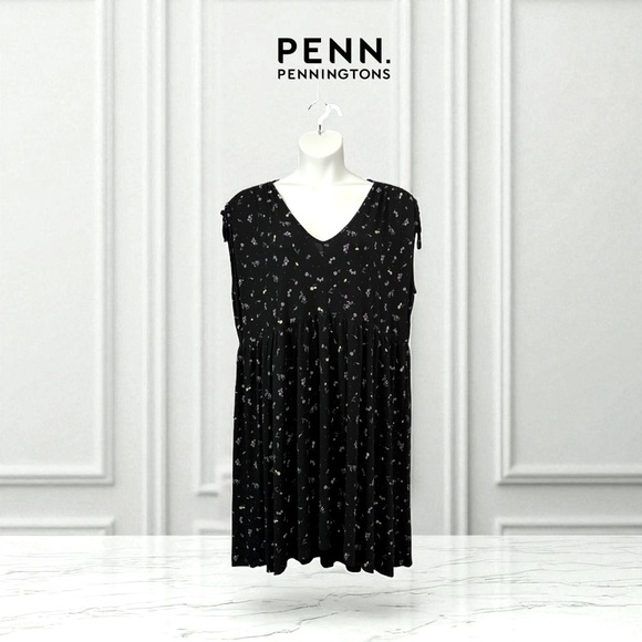 Penningtons, Sleeveless Printed Knit Dress, Plus Size 2X, Black - Picture 1 of 9